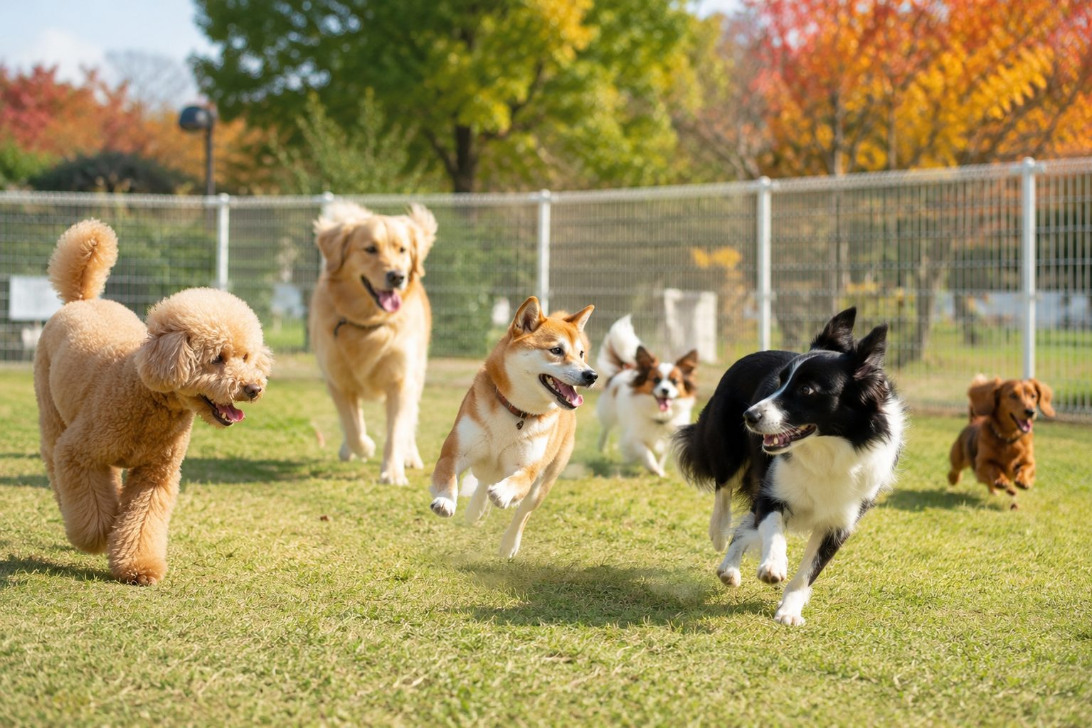 ドッグランを走る犬たち
